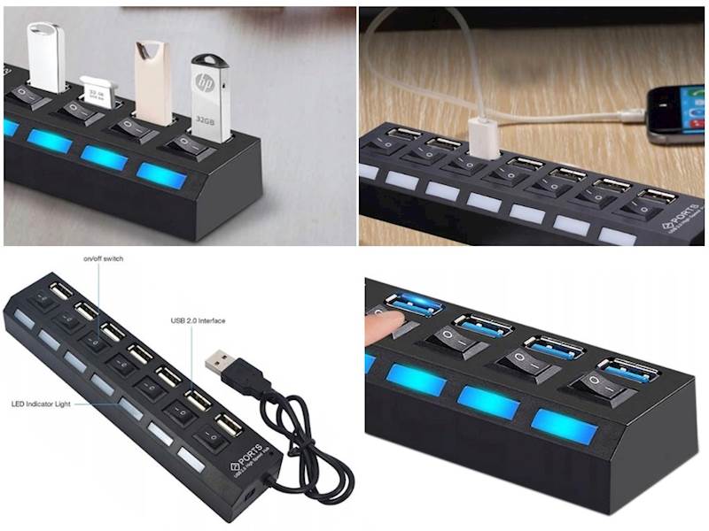 Rozgałęźnik HUB USB na 7 portów USB 2.0