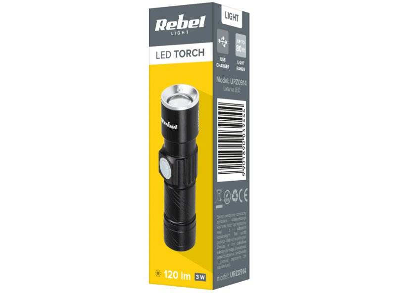 Latarka CREE LED 3W z funkcją zoom akumulator USB 