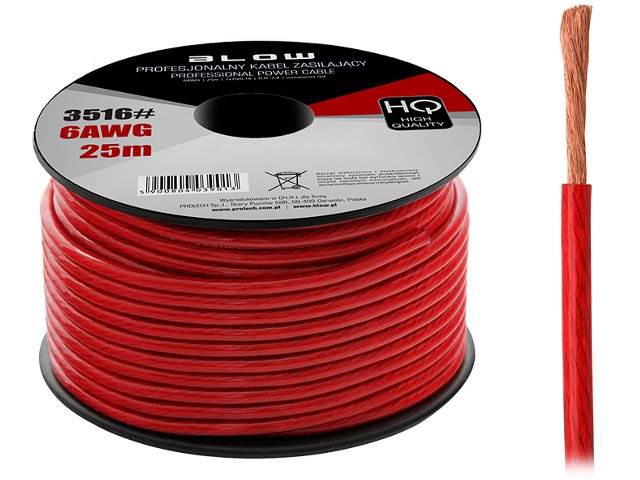 PRZEWÓD KABEL MOCY ZASILAJĄCY CZERWONY 6 AWG/13mm2