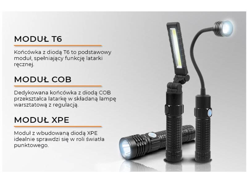 LATARKA LED wielofuncyjna 3w1 aluminium w walizce 