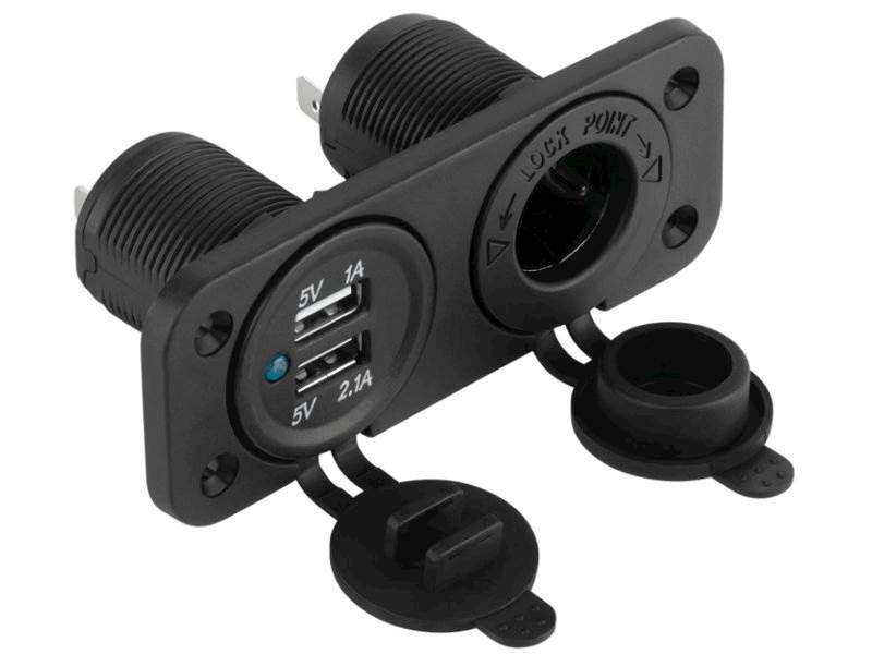 Gniazdo zapalniczki sam. z klapką + 2 x USB