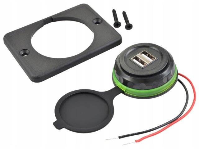 Ładowarka sam. montażowa 2x USB 5V 3.1A - zielona
