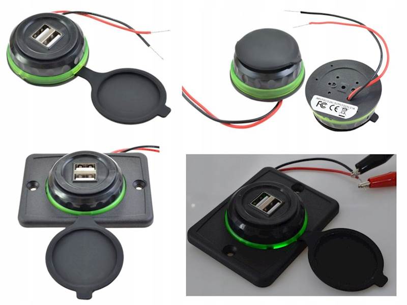 Ładowarka sam. montażowa 2x USB 5V 3.1A - zielona