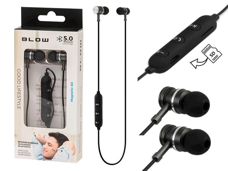 Słuchawki douszne BLOW Bluetooth 5.0 micro SD magn