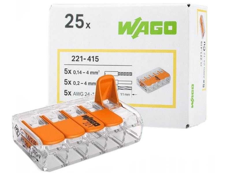 SZYBKOZŁĄCZE WAGO x 5 drut + linka op. 25szt.