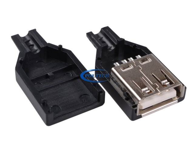 Gniazdo USB A 2.0 montażowe na kabel z osłoną