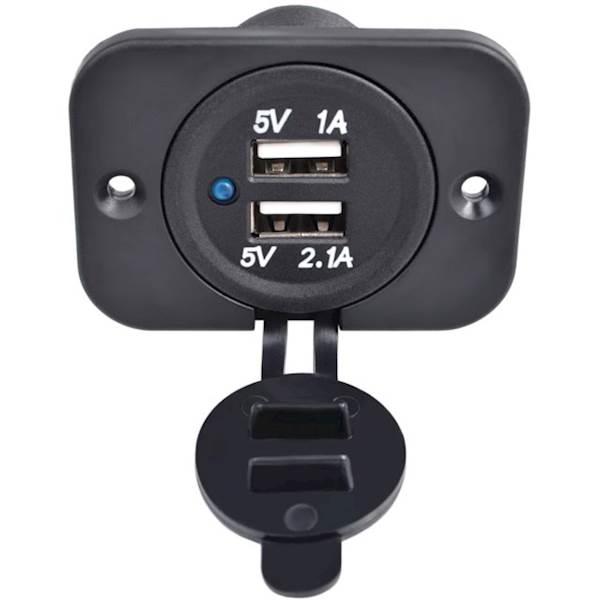 Ładowarka 2x gniazdo hermetyczne 5V USB  2.1A i 1A