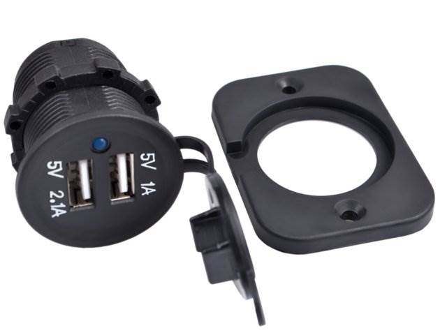 Ładowarka 2x gniazdo hermetyczne 5V USB  2.1A i 1A