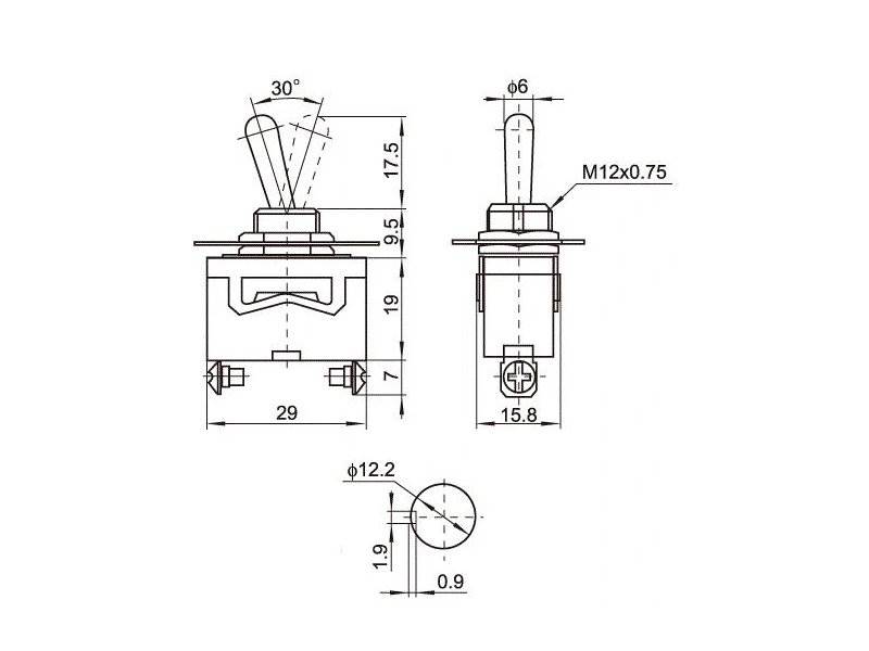 Przełącznik dźwigniowy ON-OFF-ON - TS-303 6A/250V