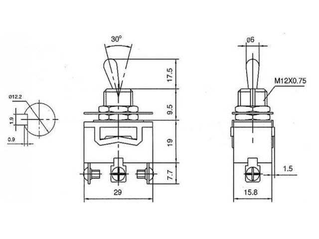 Przełącznik dźwigniowy ON-OFF-ON - TS-300 chwilowy