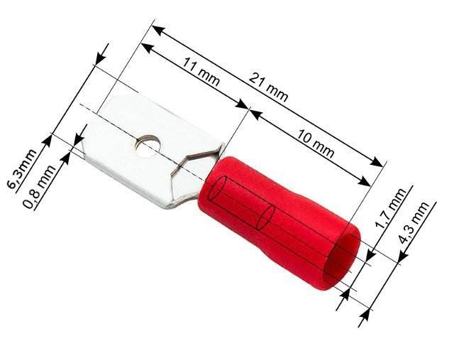 Konektor izolowany wtyk 6,3mm czerwony 10szt.
