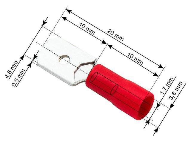 Konektor izolowany wtyk 4,8mm czerwony 10szt.