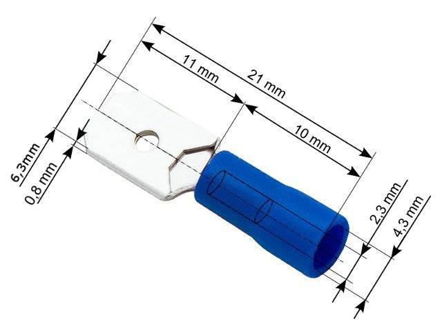 Konektor izolowany wtyk 6,3mm niebieski 10szt.