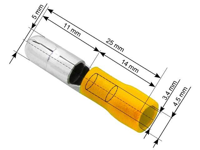 Konektor okrągły wt. 5,0/25mm żółty 10szt.