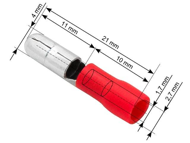 Konektor okrągły wt. 4,0/21mm czerwony 10szt.