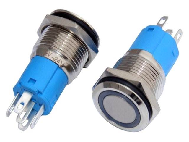 PRZYCISK WANDALOODPORNY LED chwilowy 19mm niebiesk