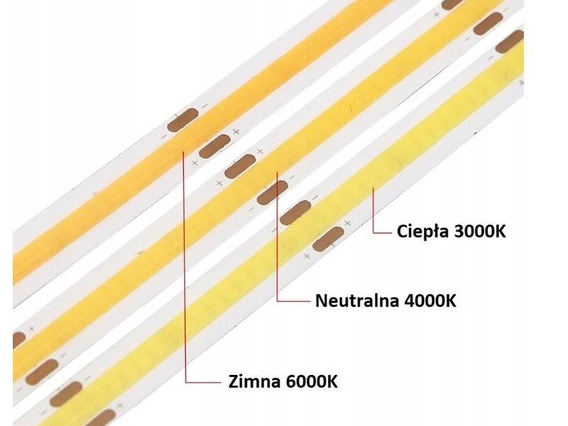 Taśma LED pasek COB 9W/1M 12V IP20 5m b. zimna