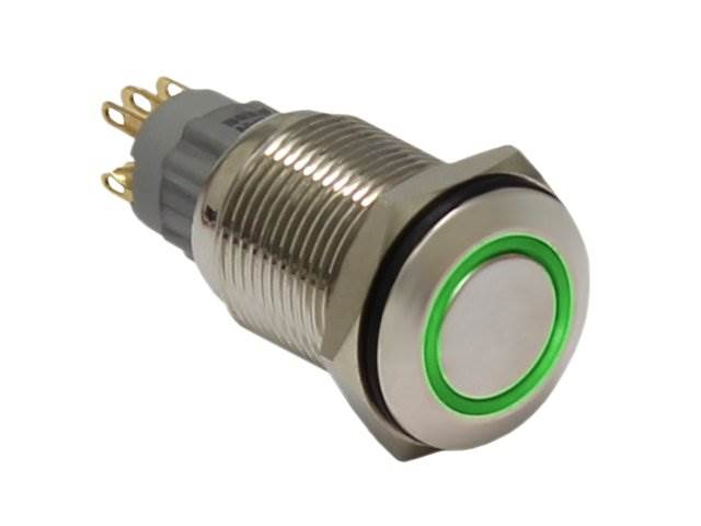 PRZEŁĄCZNIK WANDALOODPORNY LED ON-OFF 19mm zielony