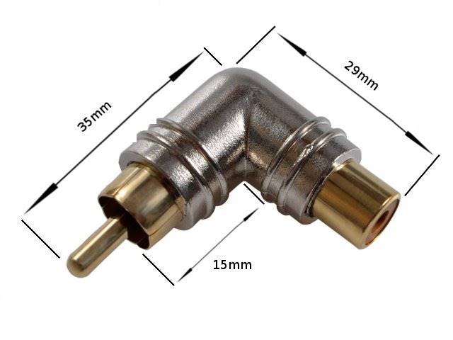 Adapter przejściówka wtyk RCA - gniazdo RCA kątowy