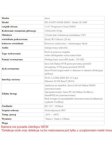 Kamera IP WiFi 4Mpx IMOU Bullet - tubowa LED