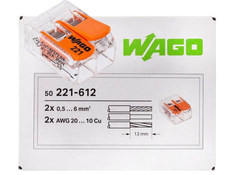 WAGO na 2 - szybkozłączka 2x 0,5-6mm 221-612 50szt