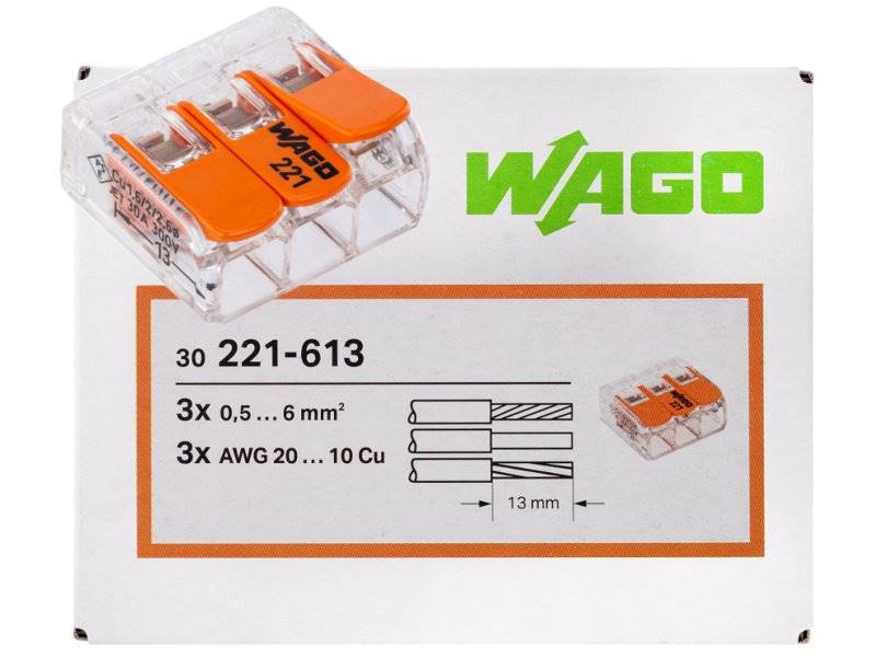WAGO na 3 - szybkozłączka 3x 0,5-6mm 221-613 30szt