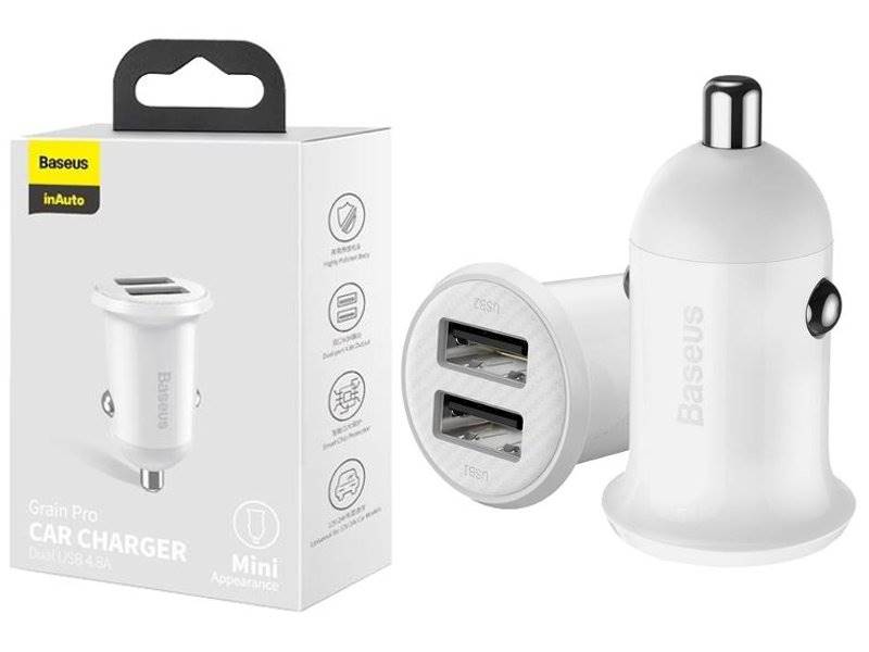 Ładowarka samochodowa BASEUS 2xUSB 4,8A biała