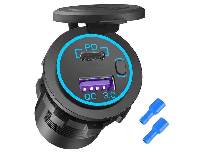 ŁADOWARKA SAMOCHODOWA 12V USB QC3.0; USB-C PD Z WY