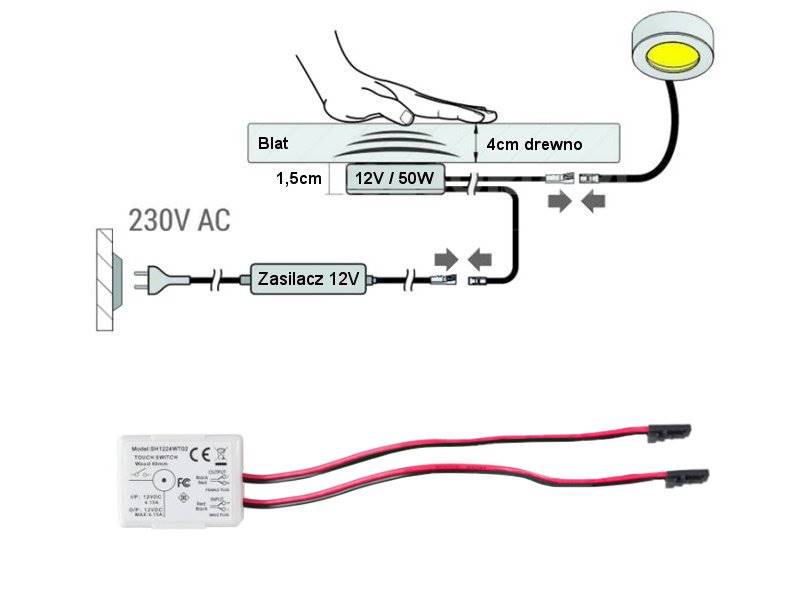 Włącznik podblatowy meblowy do LED 12V DC - 50W