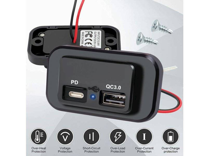 Ładowarka montażowa Panel na USB C QC 3.0 napow.