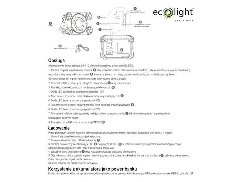 Lampa robocza naświetlacz LED 20W+ akumulator