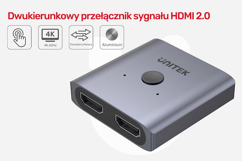 UNITEK Dwukierunkowy przełącznik HDMI2.0 4K 2-na-1