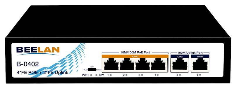 Switch POE 4 portowy 100Mb/s + 2x100Mb/ 50W BEELAN
