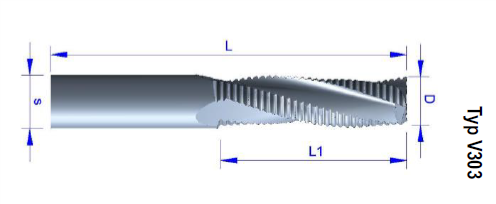 Frez spiralny VHM Z=3 D=16x32/80 zgrubny, V303.160.032.080