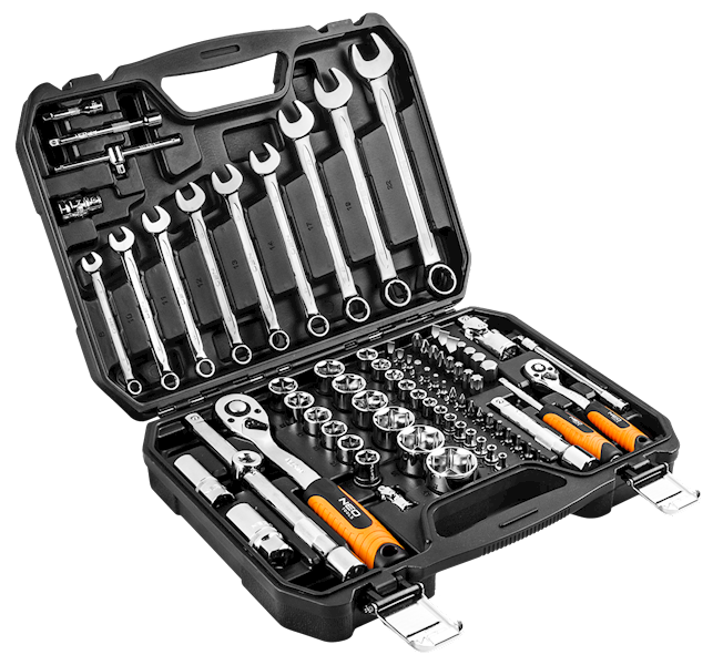 Klucze nasadowe 1/2"+1/4"pł-ocz.kpl.82szt. NEO