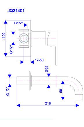 ROSAN Bateria umywalkowa podtynkowa ścienna wylewka 230 mm QUADRO JQ31401