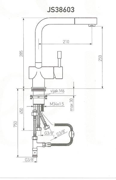 ROSAN Bateria zlewozmywakowa stojąca stal nierdzewna do bojlera STEEL JS38603
