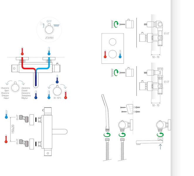 ROSAN Termostatyczna bateria natryskowa z natryskiem ręcznym THERMO2 JT37101