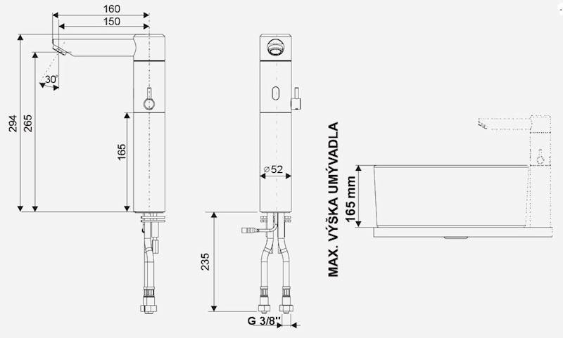 Bezdotykowa bateria umyw. WBS 2.2AV.1-150
