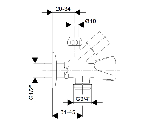 ROSAN Zawór przył.1/2"x3/8"x3/4" A67112