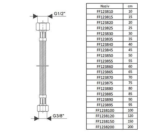 SENZOR Wężyk przyłączeniowy do baterii 1/2x3/8-30