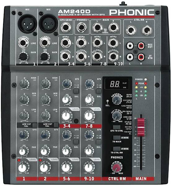 AM240D - Mikser, 2 wejścia mono, 4 stereo,