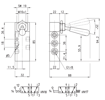 CAMOZZI 358-905 ZAWÓR RĘCZNY 5/2 G 1/8"