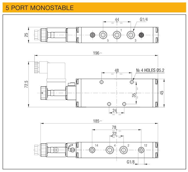 WAIRCOM EKCA4 KUC/TQ ELEKTROZAWÓR 5/2 1/4"
