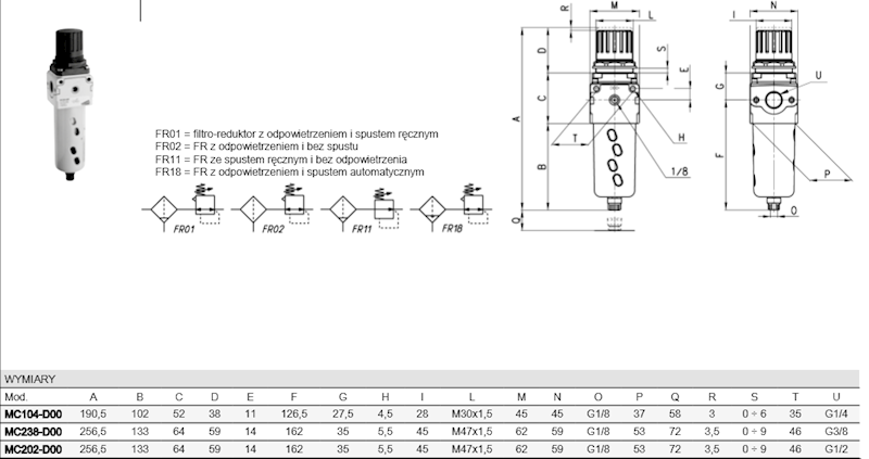 CAMOZZI MC104-D00 FILTR REGULATOR G 1/4 SERIA MC