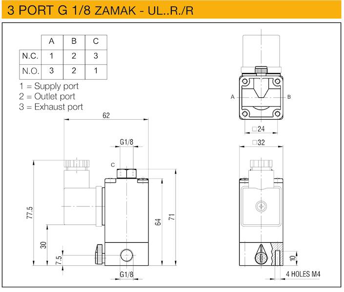 WAIRCOM ULCRV/R22050 ELEKTROZAWÓR 3/2 NC 220V AC