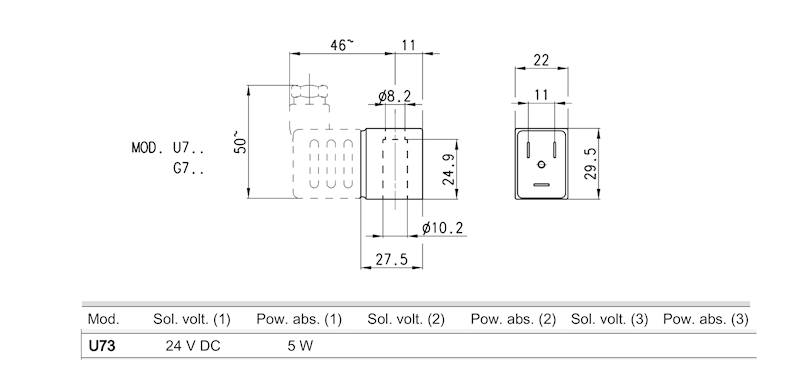 CAMOZZI U72 CEWKA 12VDC 5W PET _U72