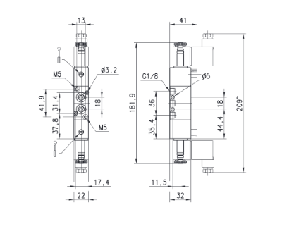 CAMOZZI 338D-E15-02 ELEKTROZAWÓR 2 X 3/2 NC 1/8"