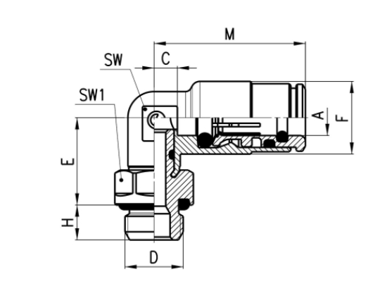 CAMOZZI 8522 8-1/4 ZŁĄCZKA KĄTOWA OBROTOWA