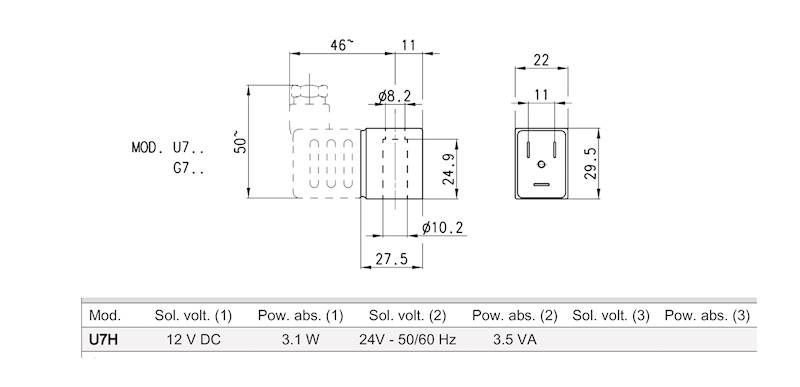 CAMOZZI U7H CEWKA 24V 50/60Hz 3,5 VA 12 VDC